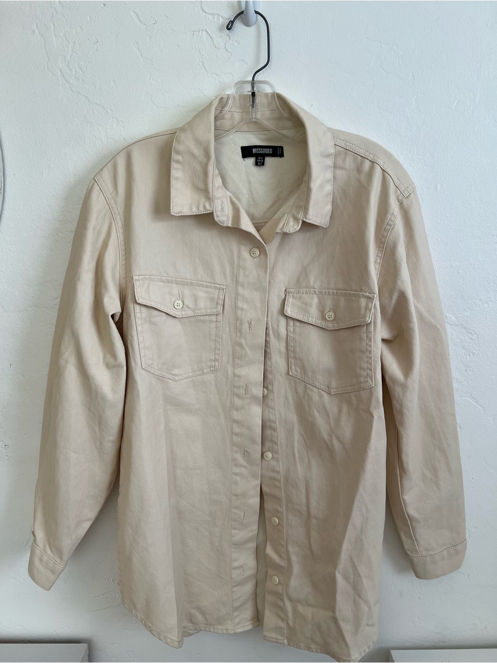 Missguided Beige Button-Down Utility Shirt